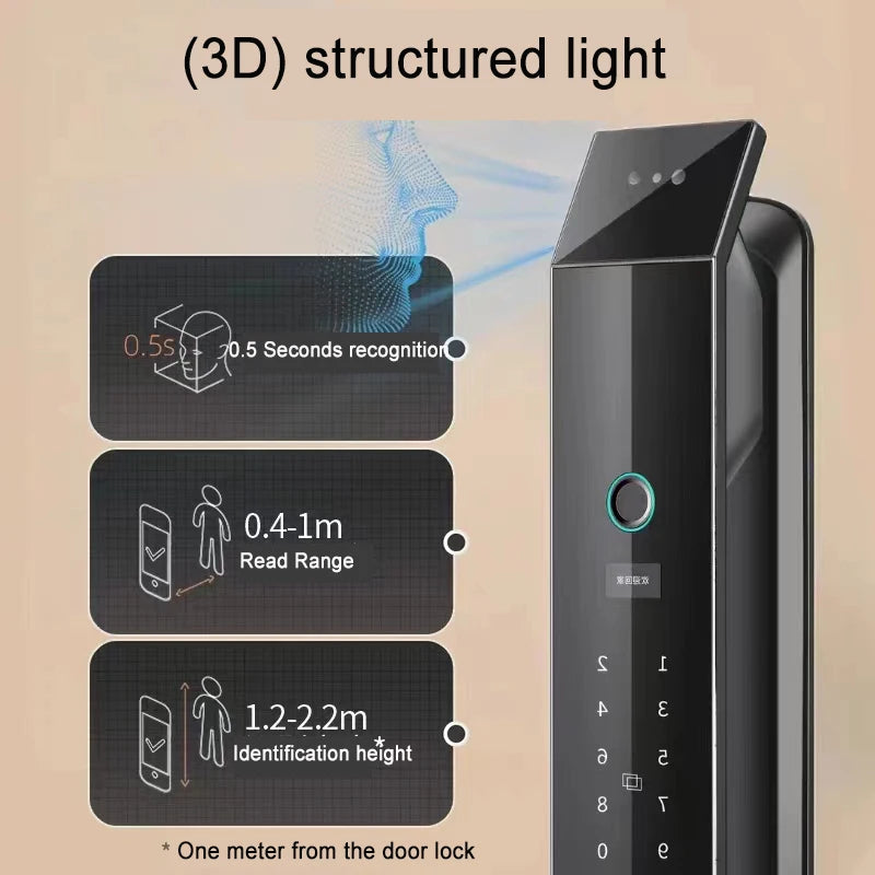 3D Face Recognition Smart Lock Contactless Door Opening 6-in-1 Face Recognition Fingerprint APP Control HD Camera Video Doorbell