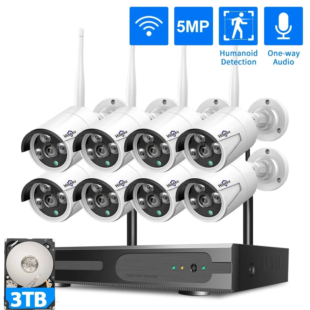 Hiseeu 5MP WiFi CCTV Camera Security System IR Night Vision Bullet Camera Set 10CH NVR Recorder Wireless Video Surveillance Kit