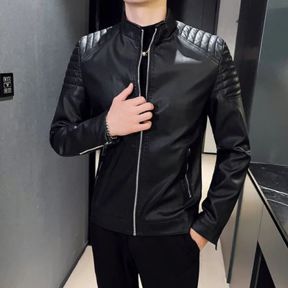 Trend Motorcycle Jacket Spring Mens Fashion Leather Jacket Slim Fit PU Jacket Male Anti-wind Motorcycle Jackets Men Biker Coat