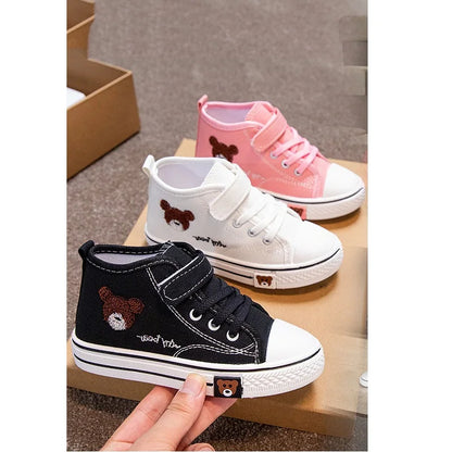 Children Girls Boys High-top Canvas Shoes Kids Boys Girls Breathable Casual Shoes Children Students Soft Bottom Shoes