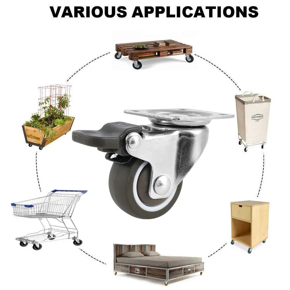 4-delige universele zwenkwielen, zware meubelwielen, stille trolleywielen voor tafel, stoel, bank, met veiligheidsrem