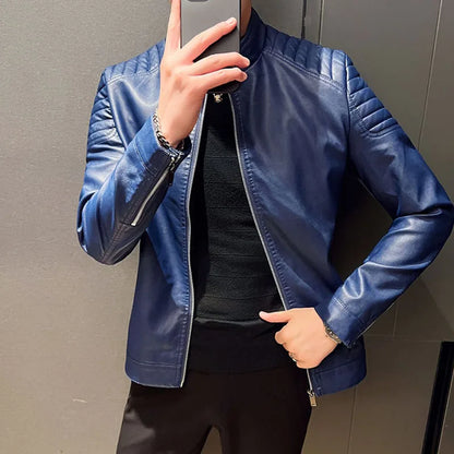 Trend Motorcycle Jacket Spring Mens Fashion Leather Jacket Slim Fit PU Jacket Male Anti-wind Motorcycle Jackets Men Biker Coat