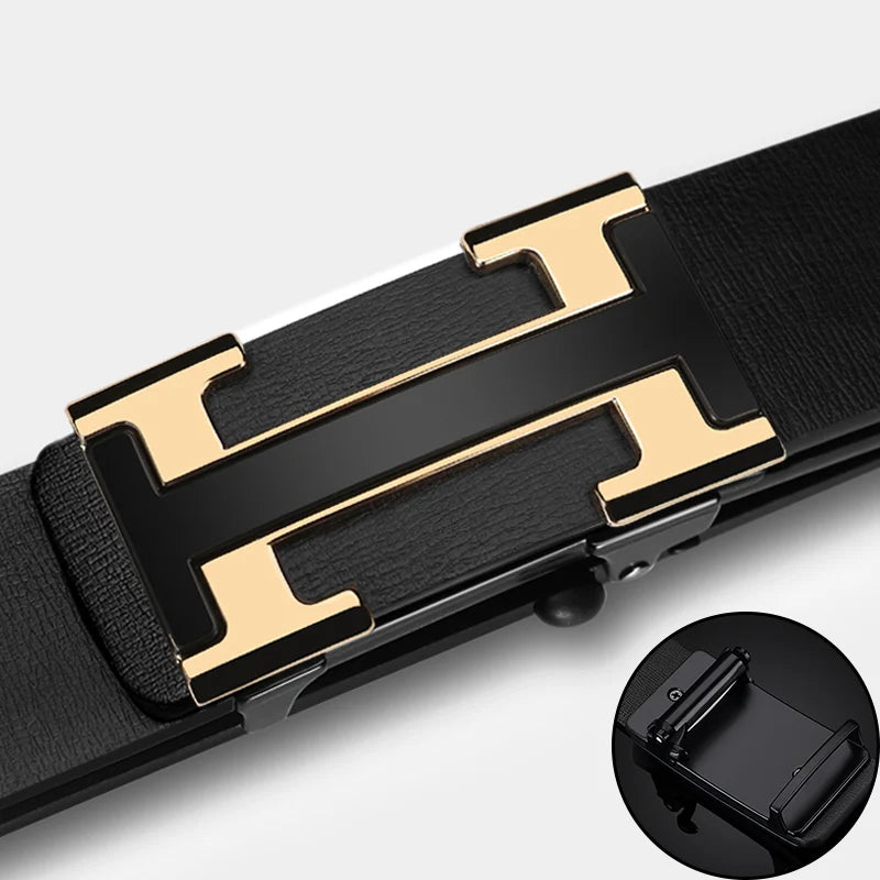 Top Quality Casual Famous Wide 3.4cm Brand Belt Men Genuine Leather Belts for Men Luxury Strap Male Metal Automatic Buckle belt