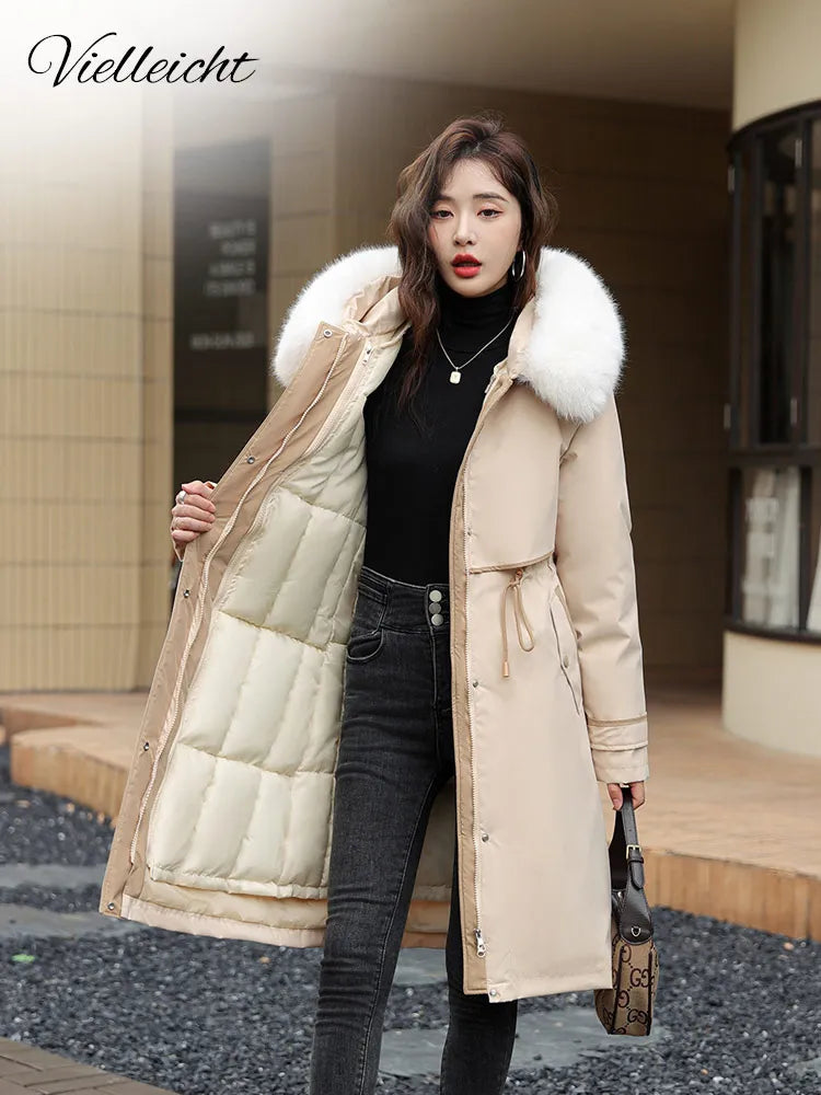 New -30 Degrees Cotton Padded Fur Hooded Long Parkas Down Winter Jacket Women Thick Warm Coat Female Outerwear