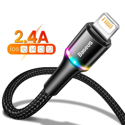 Baseus USB Cable For iPhone 12 11 13 Pro XS Max Xr X 8 7 6 LED Lighting Fast Charge Charger Date Phone Cable For iPad Wire Cord