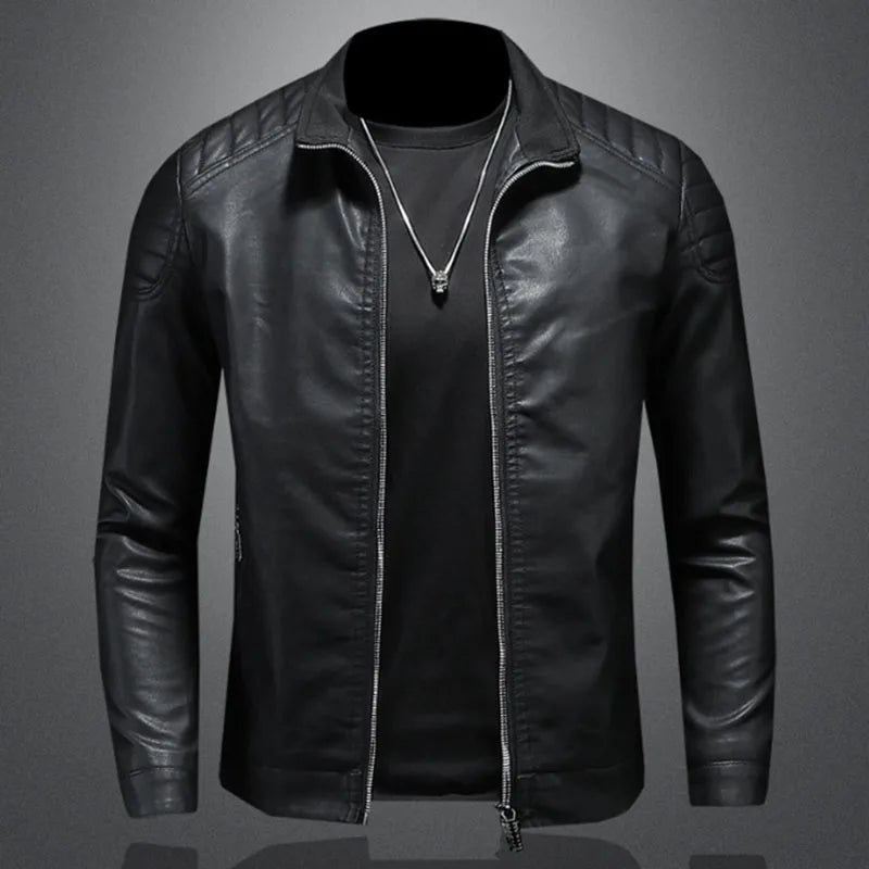 Trend Motorcycle Jacket Spring Mens Fashion Leather Jacket Slim Fit PU Jacket Male Anti-wind Motorcycle Jackets Men Biker Coat