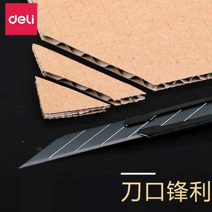 Deli Retractable Box Cutter 9mm 30 Degree Blade Utility Knife Carbon Steel Self-Locking Design Cutting Tools Wallpaper Carton