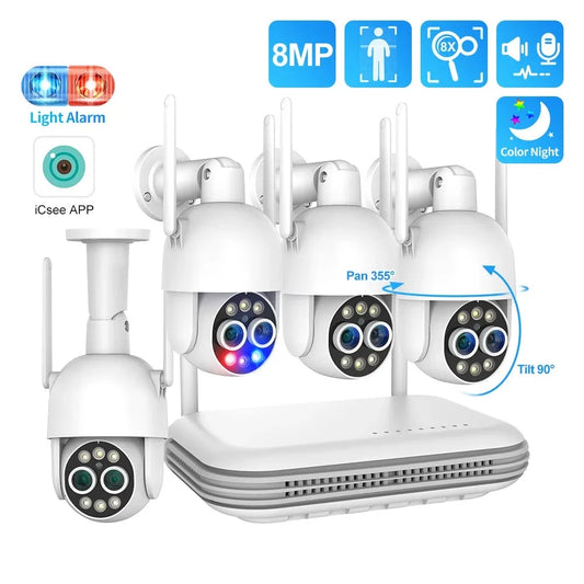 TinoSec 8CH 8MP WIFI IP Camera System Dual Lens Wireless PTZ Camera Kit Two-way Audio Night Vision CCTV Video Surveillance Cam