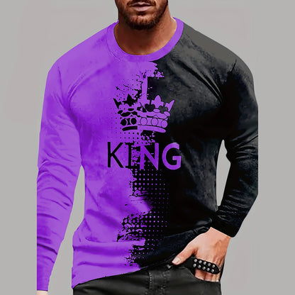 Vintage King King 3D Printed Summer Men's Round Neck T-Shirt Casual Long Sleeve Oversized T Shirt Fashion Pullover Menswear