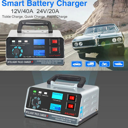 12V/24V Car Charger Large Power 400W 260W Automotive Battery ChargerTrickle Smart Pulse Repair for Car SUV Truck Boat Motorcycle