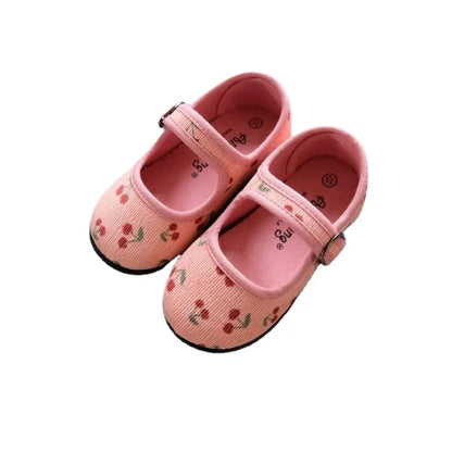 Corduroy Floral Canvas Shoes Girls Square Mouth Indoor Shoes