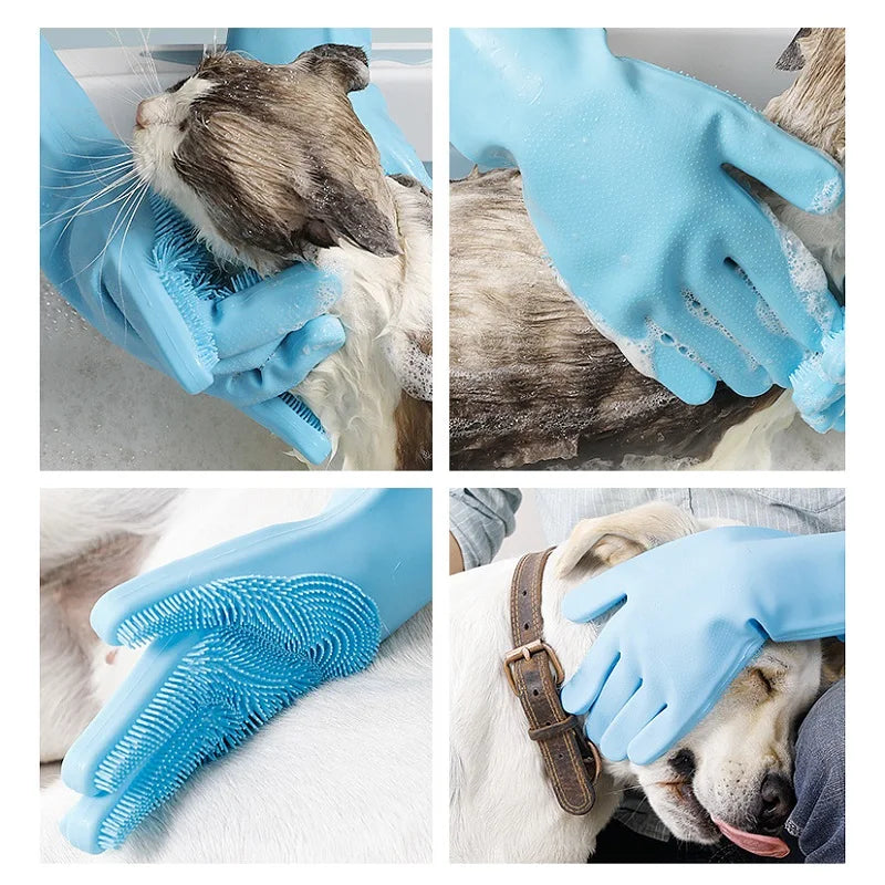 Pet Grooming Cleaning Gloves Dog Cat Bathing Shampoo Glove Scrubber Magic Dishwashing Cleanner Sponge Silicon Hair Removal Glove