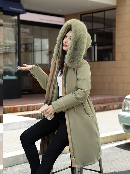 New -30 Degrees Cotton Padded Fur Hooded Long Parkas Down Winter Jacket Women Thick Warm Coat Female Outerwear