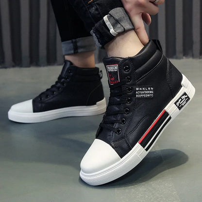 Fashion Leather Men's Canvas Shoes Autumn High-Top Casual Shoes for Men Non-Slip Male Sneakers 2024 New Winter Tenis Masculino