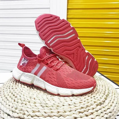 Men Shoes 3 Stripes High Quality Sneakers Popcorn Sole Fly Weave Breathable Running Tennis Shoes Comfortable Walking Shoes Women