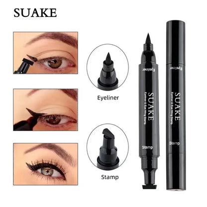 2 In1 Winged Stamp Liquid Eyeliner Pencil Water Proof Fast Dry Double-ended Black Seal Eye Liner Pen Make Up for Women Cosmetics