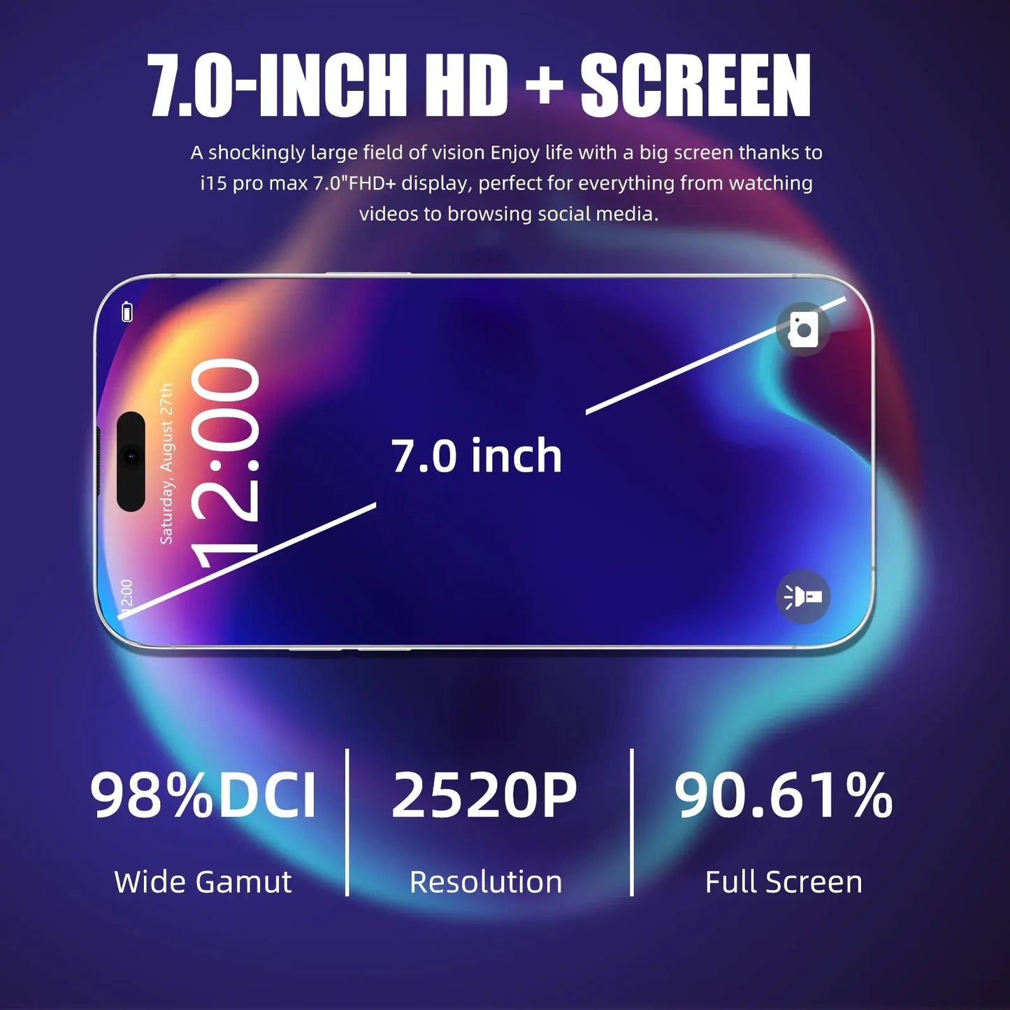 VERYHDSN JDLE8 Smartphone 7.0 Inch Android 12.0 Quad Core Cell Mobile Telephone HD 15MP Camera 8000mAh Battery Dual SIM Standby