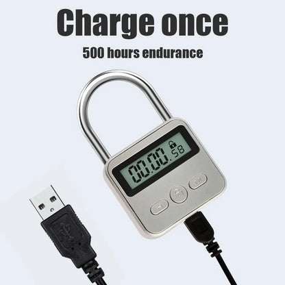 Smart Time Lock LCD Display Time Lock Multifunction Travel Electronic Timer, Waterproof USB Rechargeable Temporary Timer Padlock