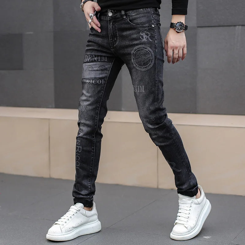 Black Jeans For Men Fashion Street Hip-Hop Male Punk Style Denim Man Pants Autumn Men Stretchy Slim Fit High Quality Men's Jeans