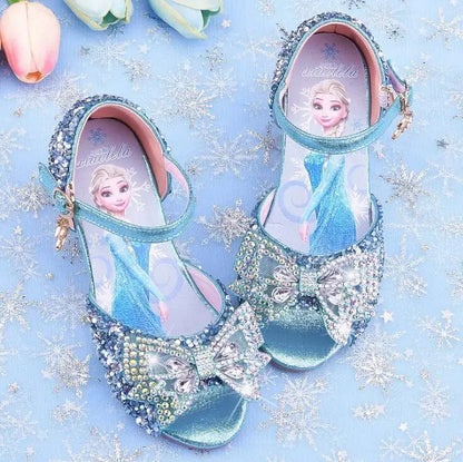 Summer Disney Girls Sandals Frozen 2 Elsa Princess Shoes Little Girls Crystal Shoes Children High Heels Catwalk Show Party Shoes