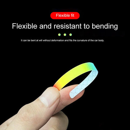 20PC Car Wheel Hub Reflective Sticker Rainbow Fluorescence Luminous Stripe Tape Car Motorcycle Decals Night Driving Safety