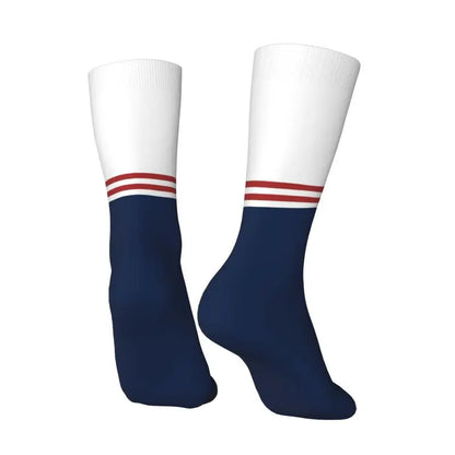 Nautical Navy Blue Anchor With Stripes Men Women Crew Socks Unisex Funny Sailing Sailor Spring Summer Autumn Winter Dress Socks