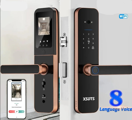 XSDTS Electronic Smart Door Lock Tuya Wifi Digital Biometric Camera Fingerprint Smart Card Password Key Unlock