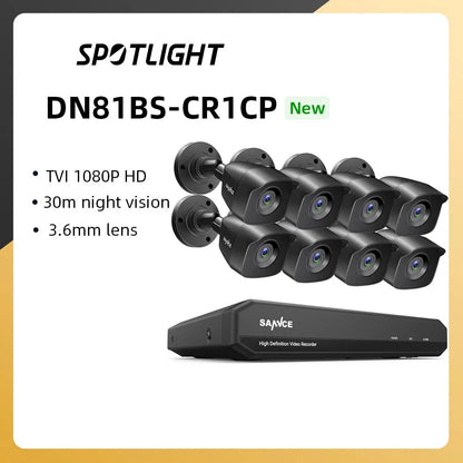 SANNCE 8CH 1080N DVR CCTV-systeem 5MP 1080P 2.0MP Beveiligingscamera's IR Outdoor IP66 Videobewakingskit Bewegingsdetectie 3,6 MM