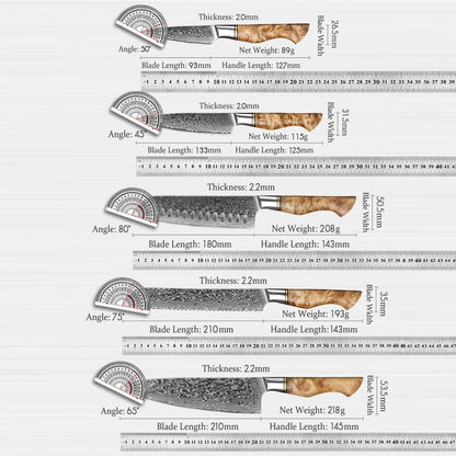 HEZHEN 1-5PC Knife Set Professional Damascus Steel  Chef Santoku Bread Utility Paring Cook Knife For Meat Sharp Kitchen Knife