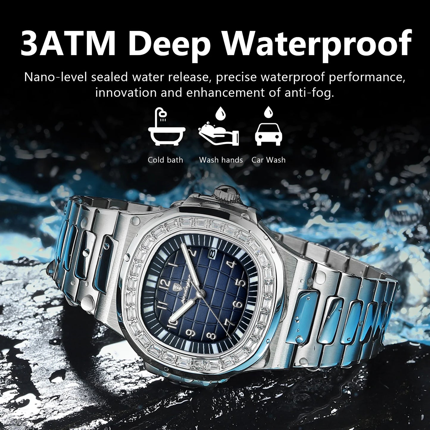 POEDAGAR Luxury Square Man Wristwatch Luminous Waterproof Date Men Watch Stainless Steel Men's Quartz Watches Casual Male Clock