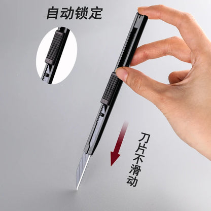 Deli Retractable Box Cutter 9mm 30 Degree Blade Utility Knife Carbon Steel Self-Locking Design Cutting Tools Wallpaper Carton