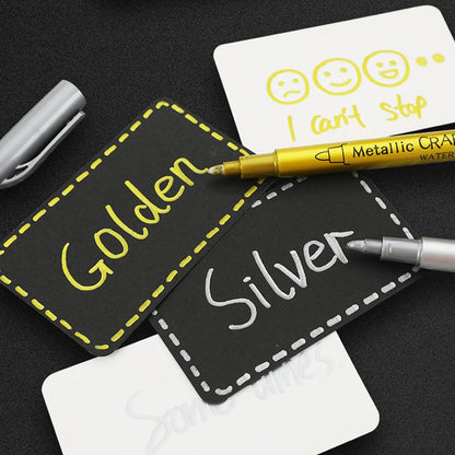 8 stks/set Metallic Marker Pen Goud Zilver Kleuren Brush Pen Medium Punt Markers voor Metal Rock Schilderen Zwart Papier Kaart maken