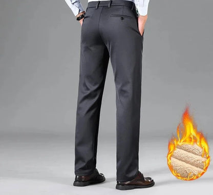 Men's Casual Pants Autumn Winter Wool Fleece Warm Fashion New Straight Loose Male Business Suit Pant Elegant Soft Trousers