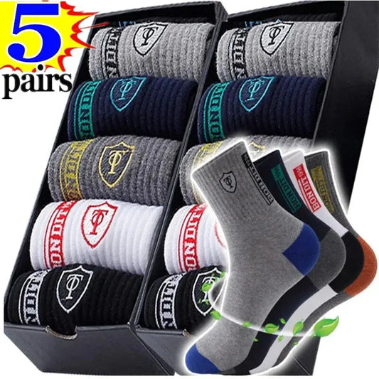 5Pairs Ademend Katoen Sportkousen Mannen Bamboevezel Herfst en Winter Mannen Sokken Zweetabsorptie Deodorant Business Sox