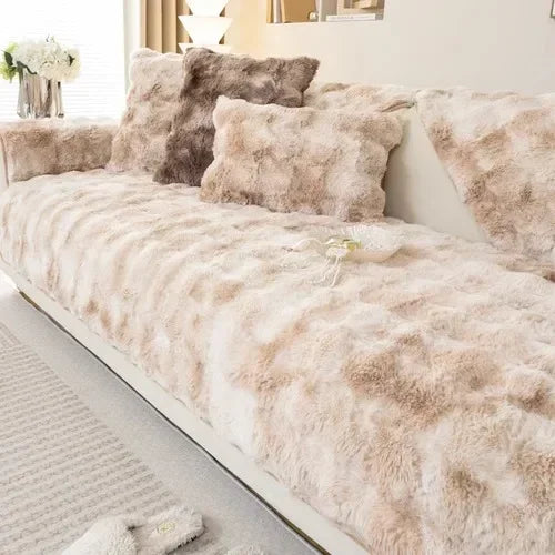 Winter Thickened Rabbit Plush Sofa Cushion Anti Dirt Warm Sofa Slipcover Sofa Towel Covers Non-slip Couch Covers for Living Room