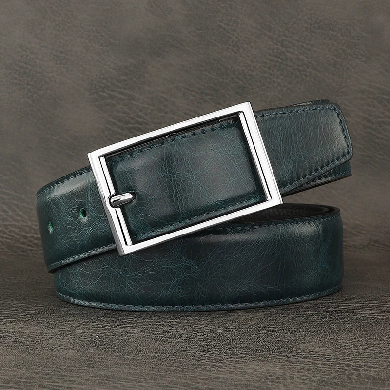 Green men designer belts high quality pin buckle genuine leather casual younth luxury famous brand cowboy cowhide Waistband