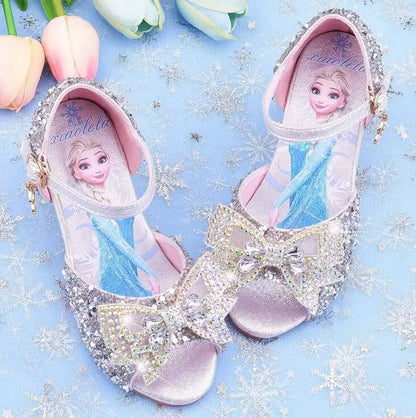 Summer Disney Girls Sandals Frozen 2 Elsa Princess Shoes Little Girls Crystal Shoes Children High Heels Catwalk Show Party Shoes