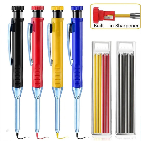 2pcs/set 2.8mm Carpenter Mechanical Pencil with Sharpener for Woodworking Construction Long Head Carpenter Pencil Stationery