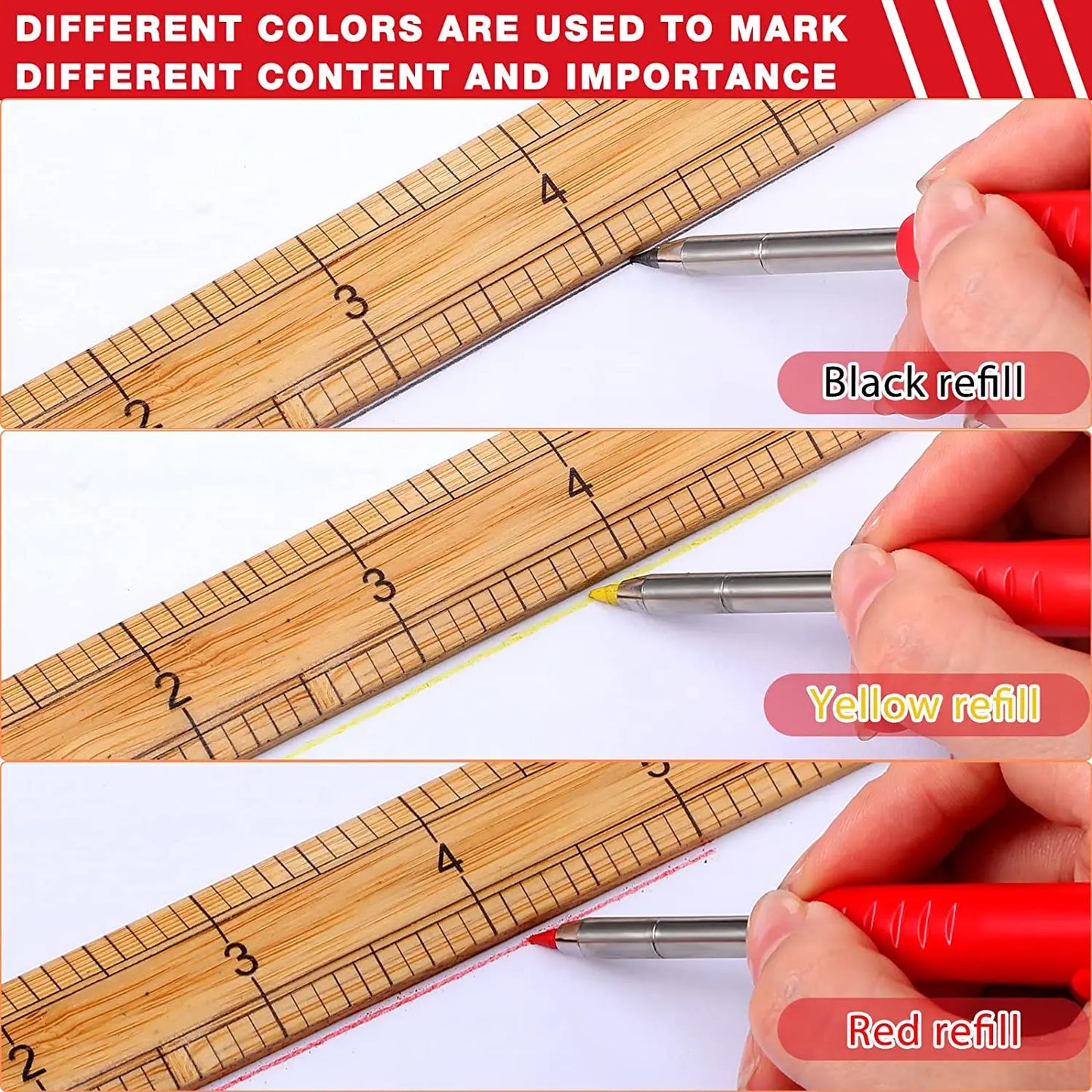 Solid Carpenter Pencil with Sharpener Set Includes Mechanical Pencils Woodworking Construction Pencil Marker Refill Long Nose