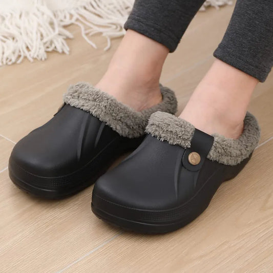 Comwarm Nieuwe Thuis Warme Slippers Voor Vrouwen Mannen Zachte Pluche Slippers Vrouwelijke Klompen Outdoor Waterdichte Antislip Katoenen Slippers 46-47