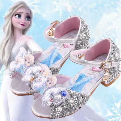 Summer Disney Girls Sandals Frozen 2 Elsa Princess Shoes Little Girls Crystal Shoes Children High Heels Catwalk Show Party Shoes