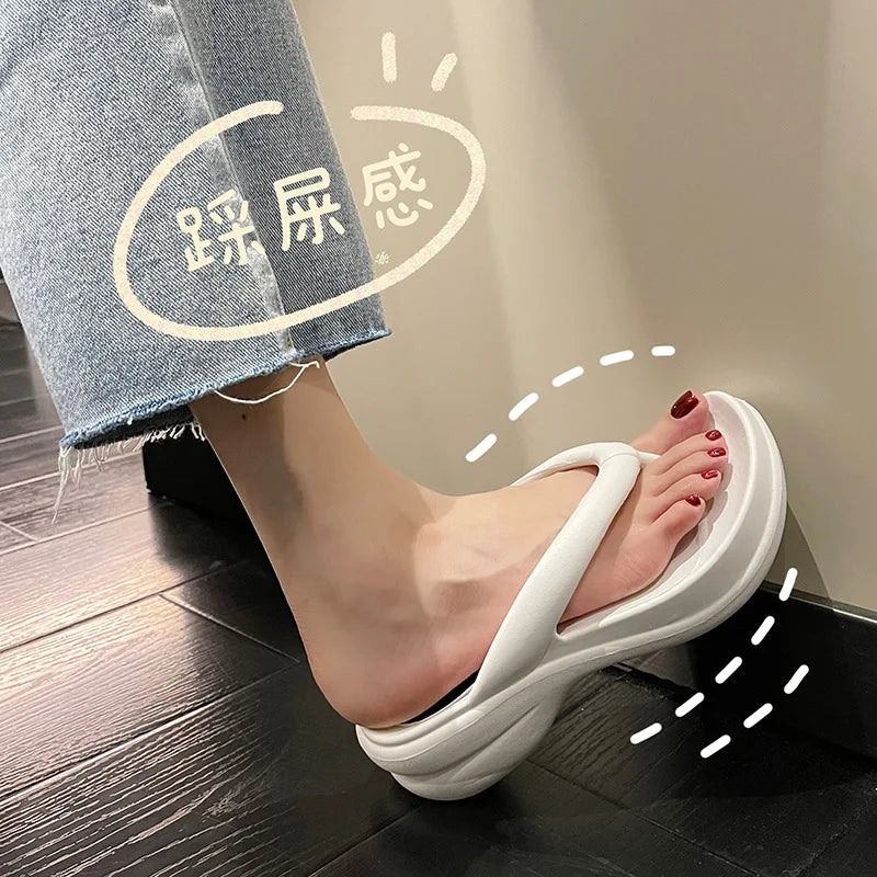 Thick Sole Wedges Flip Flops For Women 2023 Summer Clip  Platform Sandals Woman Non-slip Beach Slippers Girls Outdoor Slides