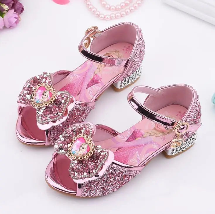 Summer Disney Girls Sandals Frozen 2 Elsa Princess Shoes Little Girls Crystal Shoes Children High Heels Catwalk Show Party Shoes