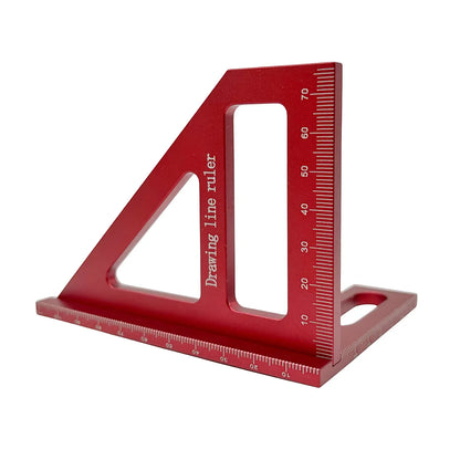 Aluminum Alloy Red Miter Triangle Ruler 45°/90° Woodworking Square Protractor - 3D Multi Angle Layout Measuring Tools