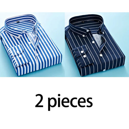 Men's Long Sleeve Blue White Striped Shirt Dress Fashion Standard-fit Button Down Shirts Blouse Men Hip-hop Streetwear Camisas