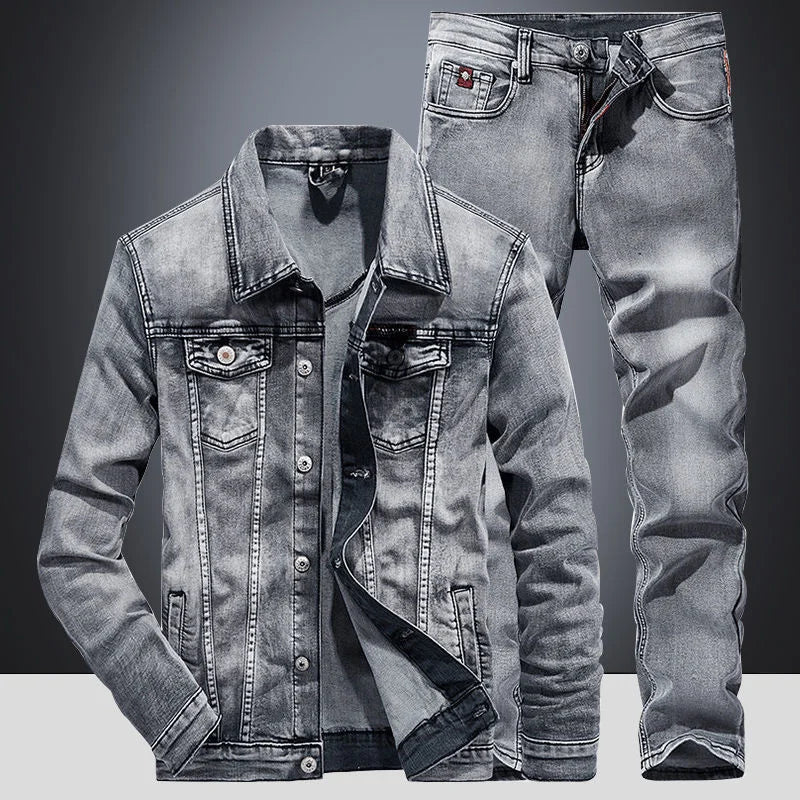 Spring Denim Jacket Men's New Suit Jacket Jacket Pants Two Men's Spring and Autumn Jeans Men Clothing Pantalones Suit