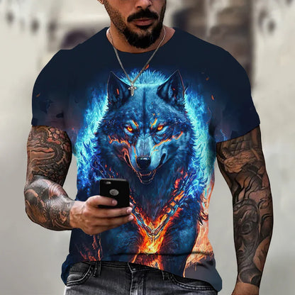 Men's Retro Summer T-shirt, Lion 3D Printed Short Sleeved Top, Oversized Elastic Clothing, Fitness Sweatshirt