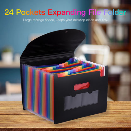 24 Pockets Expanding File Folder with Cover Accordian File Organizer A4 Letter Size Document Organizer for Home Office School