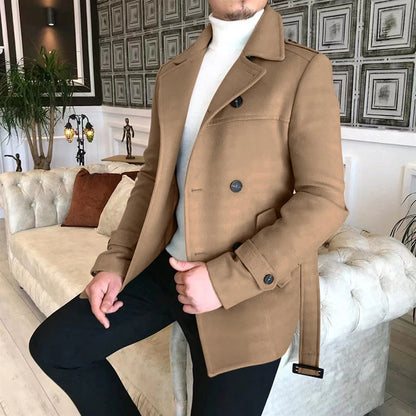 Breasted Casual Woolen Jacket Autumn With Belt Fashionable British Retro Elegant Solid Color Jacket