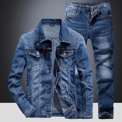 Spring Denim Jacket Men's New Suit Jacket Jacket Pants Two Men's Spring and Autumn Jeans Men Clothing Pantalones Suit